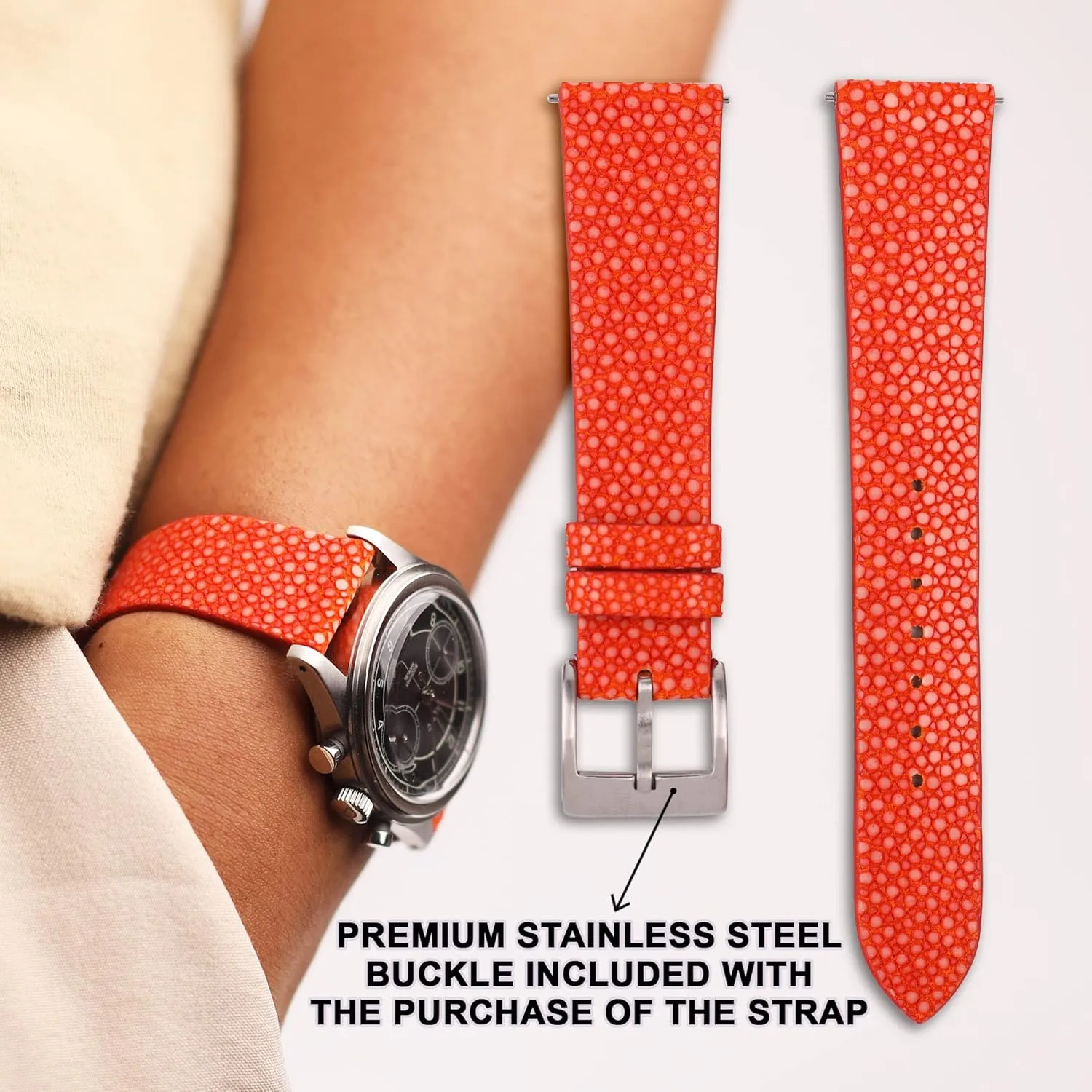 - 16mm, 17mm, carbon acquisition monkey 18mm, 19mm, 20mm, 21mm, 22mm, 23mm & 24mm Watch Bands (Orange) Stingray Leather Watch Bands for Men Women - Vintage Handmade Leather Watch Straps - Quick Release Watch Bands 