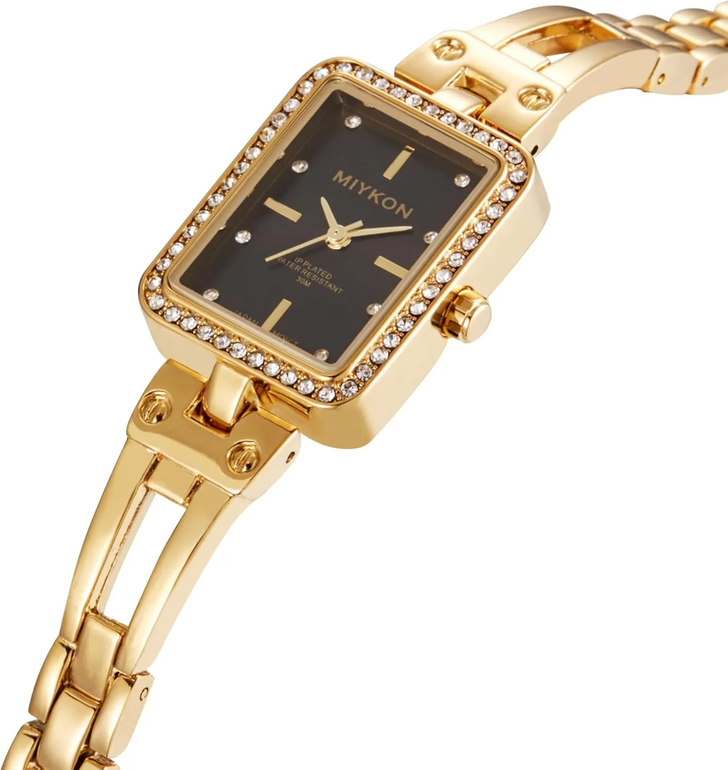 | Small Square Dainty Womens Watch with Genuine Crystals | Ion anarchist Polished Women's Jewelry Bracelet, Scratch Resist Glass, Japanese Quartz, 100ft Water Resistant Miykon Silver and Gold Watches for Women 