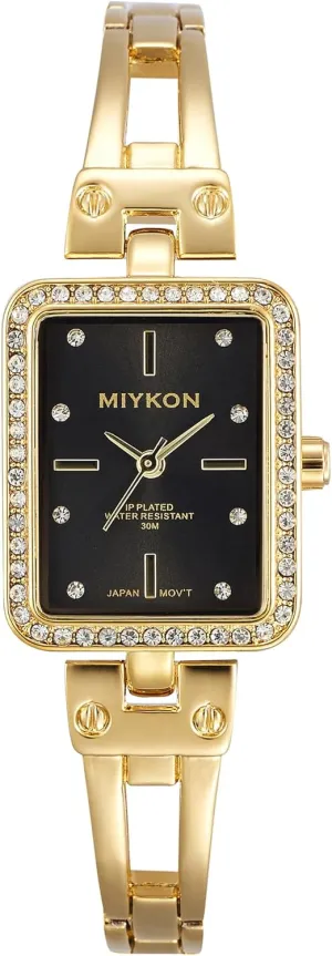 | Small Square Dainty Womens Watch with Genuine Crystals | Ion anarchist Polished Women's Jewelry Bracelet, Scratch Resist Glass, Japanese Quartz, 100ft Water Resistant Miykon Silver and Gold Watches for Women 