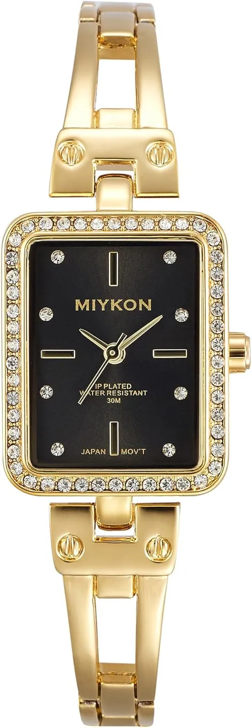 | Small Square Dainty Womens Watch with Genuine Crystals | Ion anarchist Polished Women's Jewelry Bracelet, Scratch Resist Glass, Japanese Quartz, 100ft Water Resistant Miykon Silver and Gold Watches for Women 