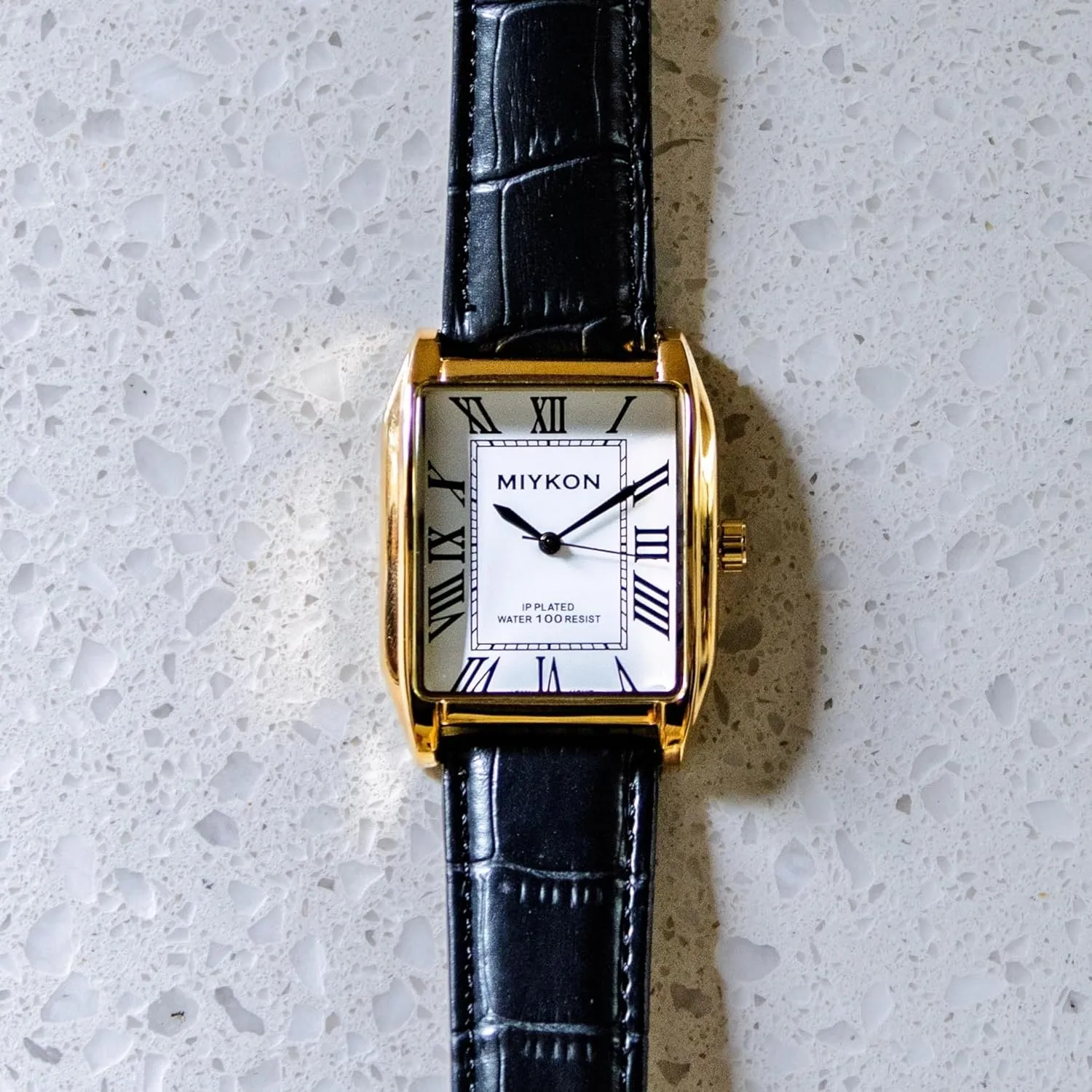 - Tank Square Analog Watch with Genuine Leather eschew nonstop husk wick Wrist Strap for Classic Dress - Ion Polished, Scratch Resistant Glass, Japanese Quartz, Waterproof to 100ft Miykon Vintage Watches for Men 