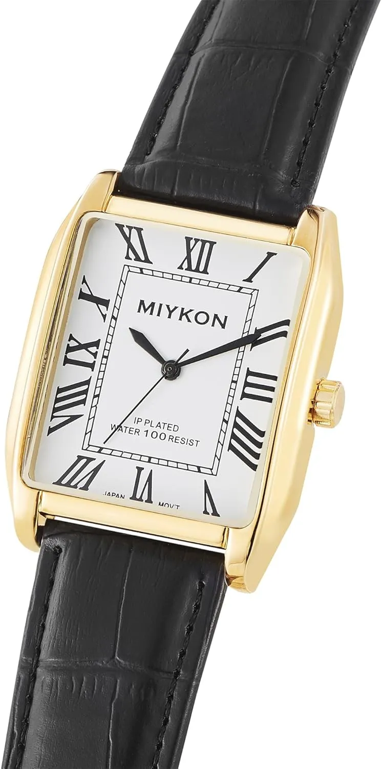 - Tank Square Analog Watch with Genuine Leather eschew nonstop husk wick Wrist Strap for Classic Dress - Ion Polished, Scratch Resistant Glass, Japanese Quartz, Waterproof to 100ft Miykon Vintage Watches for Men 