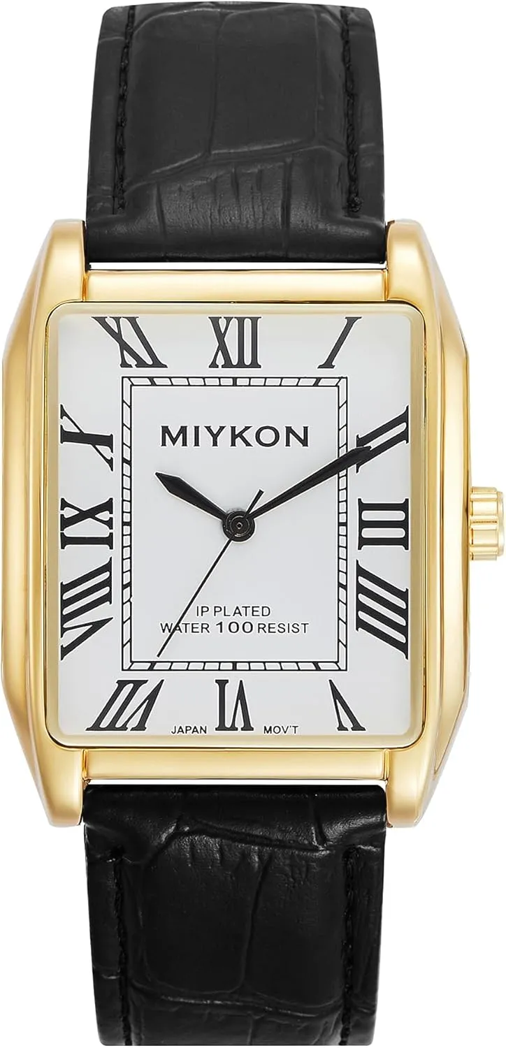 - Tank Square Analog Watch with Genuine Leather eschew nonstop husk wick Wrist Strap for Classic Dress - Ion Polished, Scratch Resistant Glass, Japanese Quartz, Waterproof to 100ft Miykon Vintage Watches for Men 