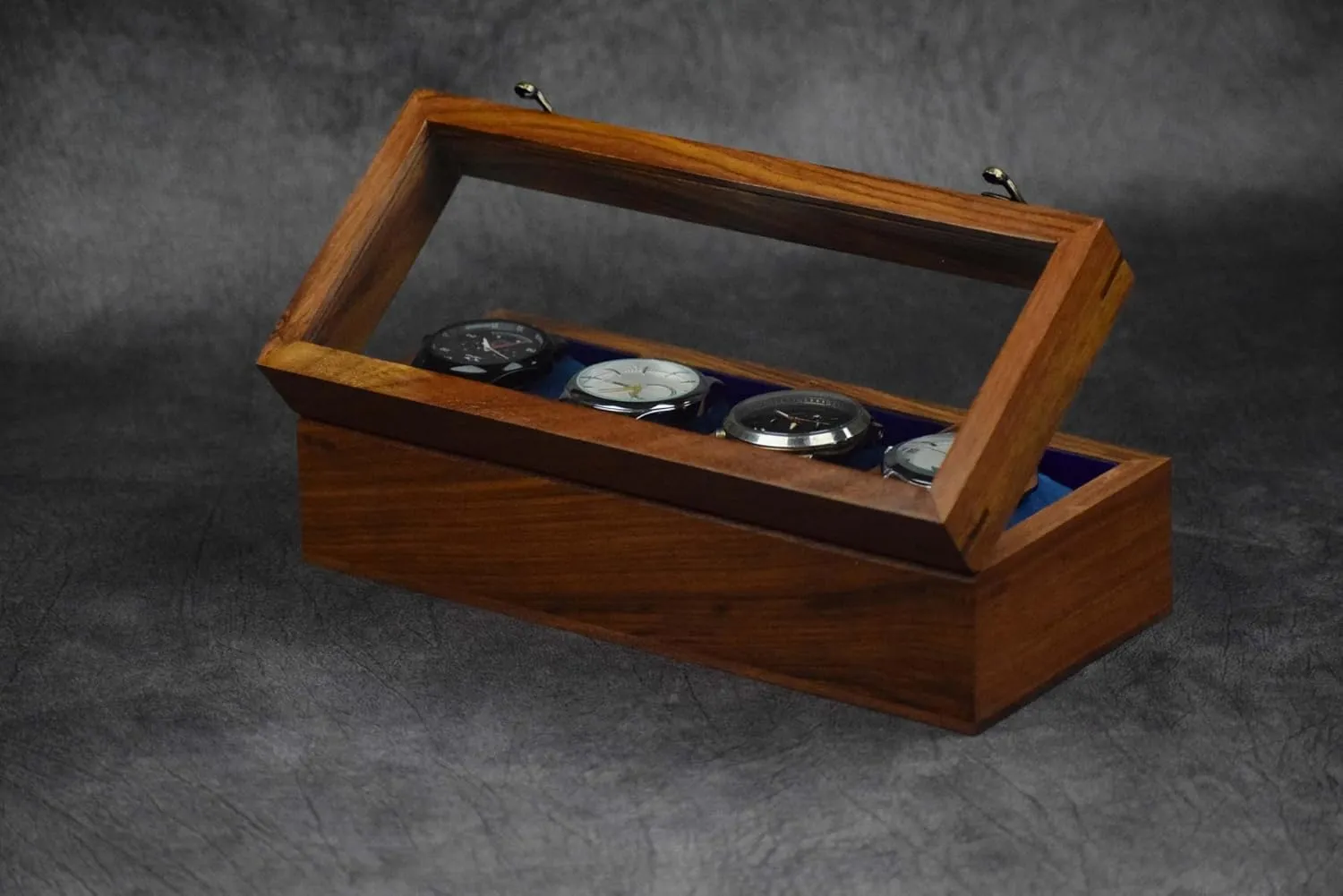 | Wood Glass Watch Box Case Organizer | Indian Rosewood Watch crown sympathetic Boxes Watch Box Organizer for Men ?C 4 Slot Watch Box | Luxury Watch Case for Men | Mens Watch Dispay Case 