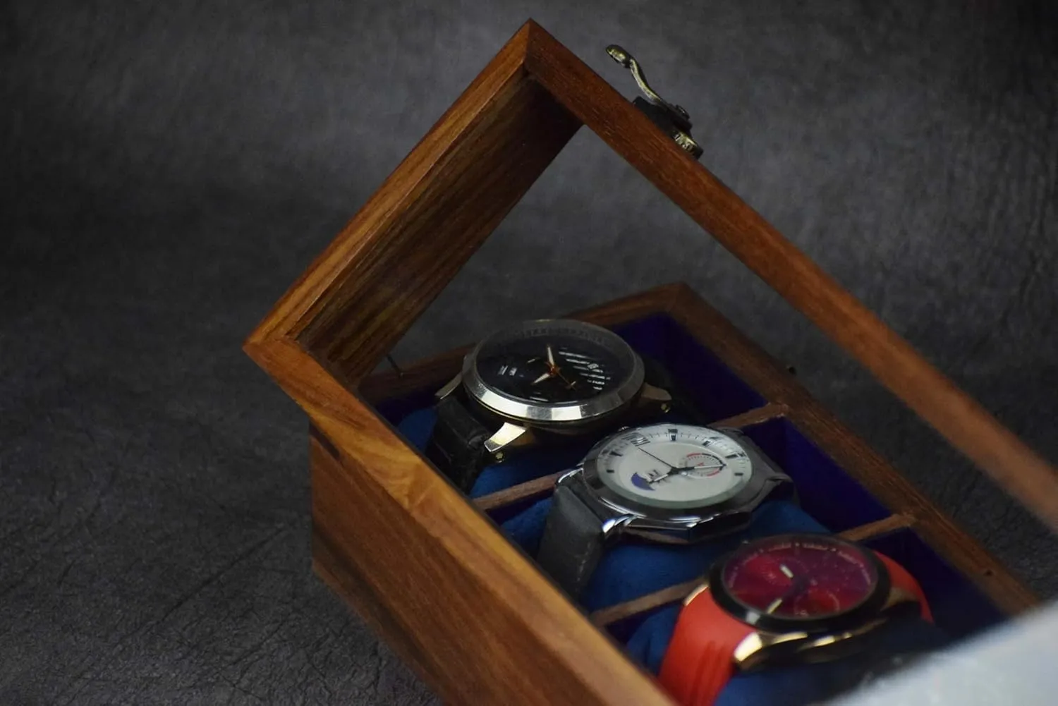 | Wood Glass Watch Box Case Organizer | Indian Rosewood Watch crown sympathetic Boxes Watch Box Organizer for Men ?C 4 Slot Watch Box | Luxury Watch Case for Men | Mens Watch Dispay Case 