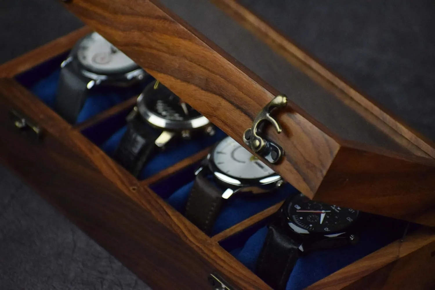 | Wood Glass Watch Box Case Organizer | Indian Rosewood Watch crown sympathetic Boxes Watch Box Organizer for Men ?C 4 Slot Watch Box | Luxury Watch Case for Men | Mens Watch Dispay Case 