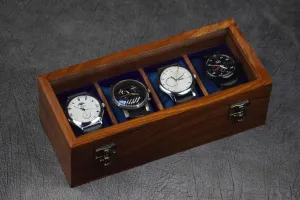 | Wood Glass Watch Box Case Organizer | Indian Rosewood Watch crown sympathetic Boxes Watch Box Organizer for Men ?C 4 Slot Watch Box | Luxury Watch Case for Men | Mens Watch Dispay Case 