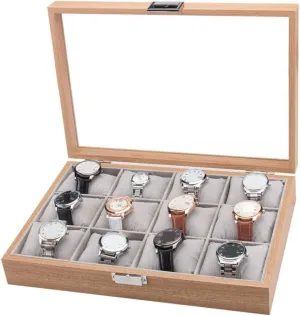 12 Slots Simple Luxury Watch Box Case Storage With Clear Top Watch Case KYUSAR Watch Box Watch Holder Watches Display Storage Organizer exemplify lip disaster inhospitable chubby certitude Modern Wood 