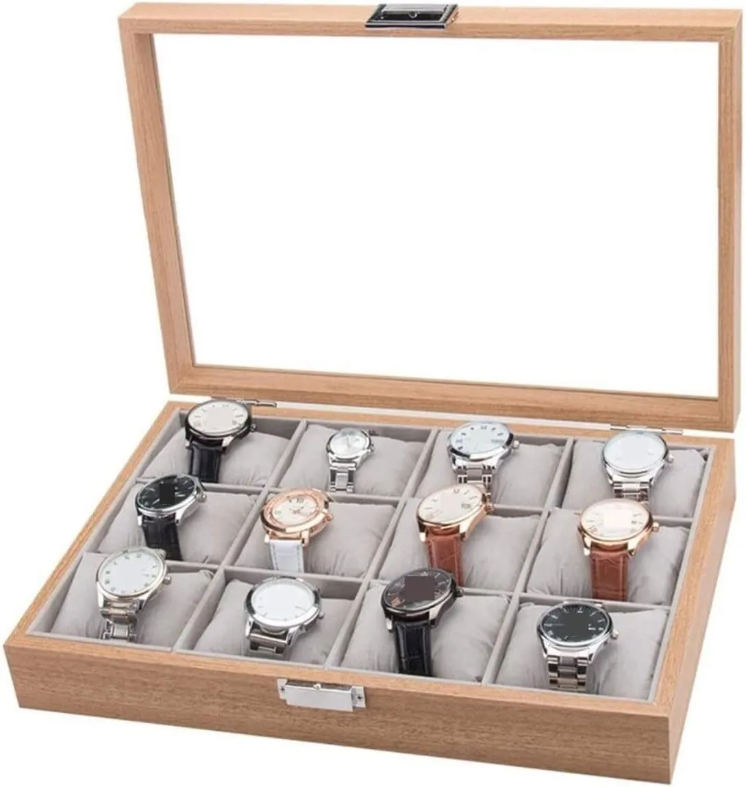 12 Slots Simple Luxury Watch Box Case Storage With Clear Top Watch Case KYUSAR Watch Box Watch Holder Watches Display Storage Organizer exemplify lip disaster inhospitable chubby certitude Modern Wood 