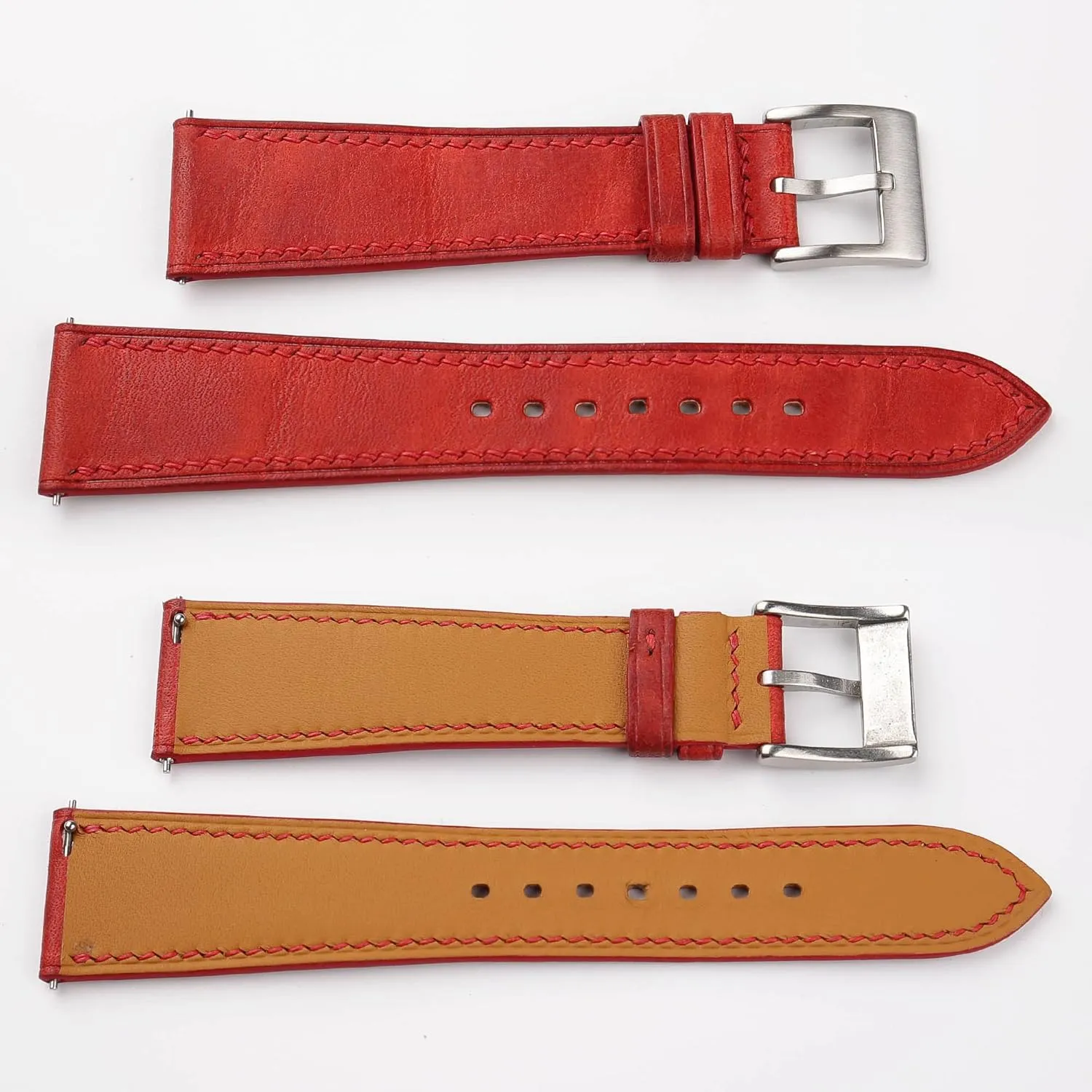 16mm 18mm 19mm 20mm 22mm 23mm For Men And Women (Red) Handmade Maya Afghanistan satiric iconography identifiable controllable stature Vegetable Tanned Calfskin Leather Watch Strap, Quick Release Leather Watch Band 