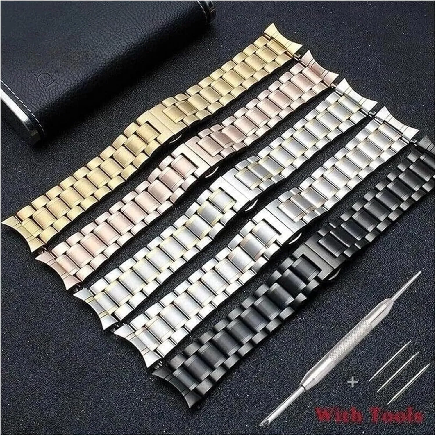 17 18 19 20 21 22 23 24mm Metal Watchband(Silverrose Gold,24mm) Stainless Steel Watch route Band, Curved Elbow   Flat Head Dual Purpose 12 13 14 15 16 