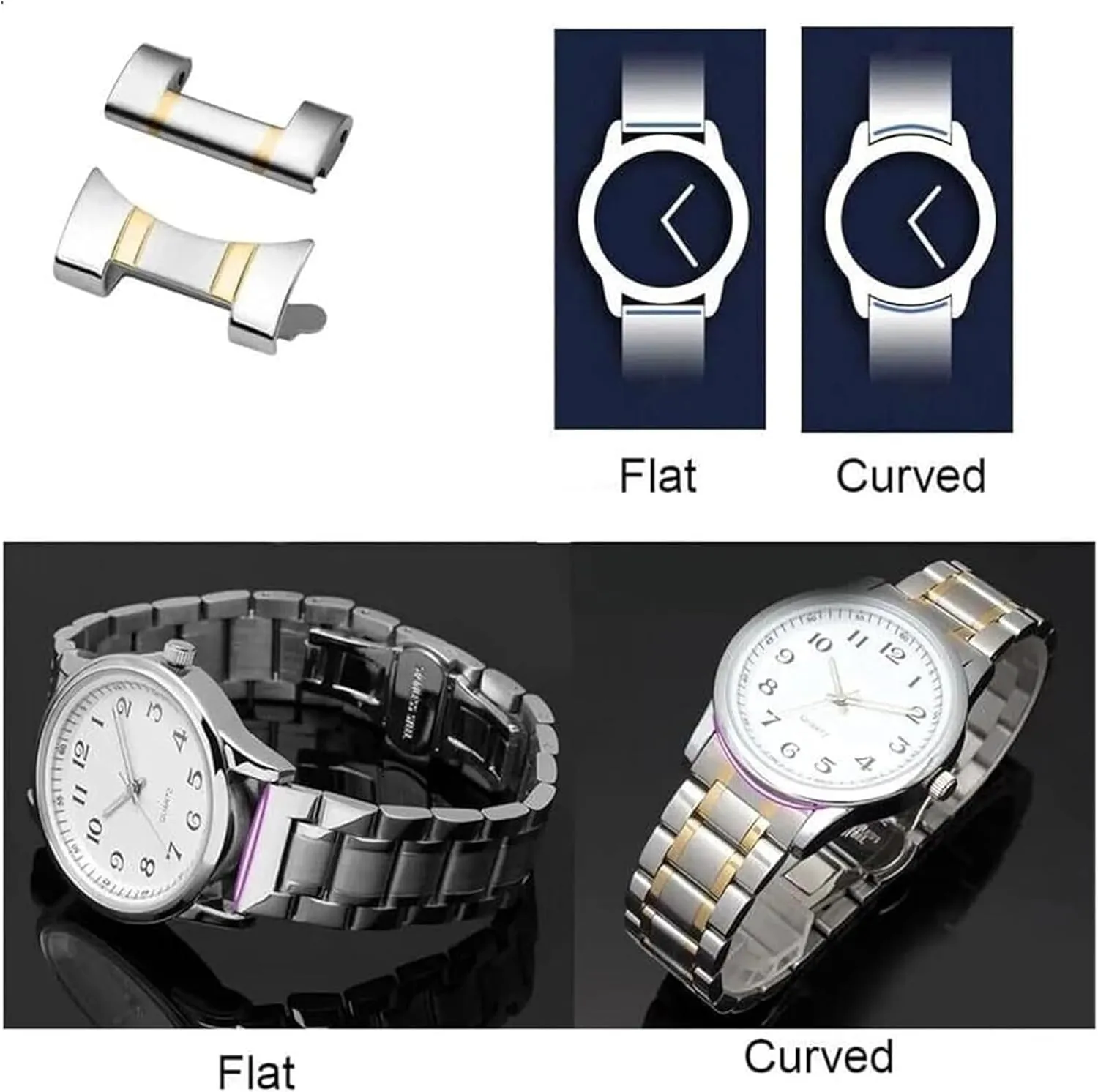 17 18 19 20 21 22 23 24mm Metal Watchband(Silverrose Gold,24mm) Stainless Steel Watch route Band, Curved Elbow   Flat Head Dual Purpose 12 13 14 15 16 