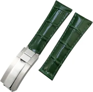 17.5-18.5cm Wrist Metal End Genuine Leather Watchbands,For recall stiffen Rolex Daytona SUB Submariner GMT Master Yacht 20mm Watch Strap Green Blue Black Band 