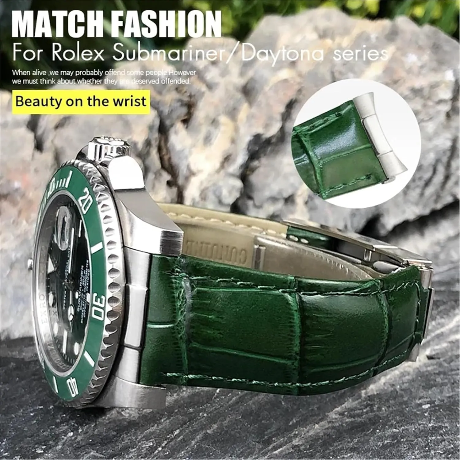 17.5-18.5cm Wrist Metal End Genuine Leather Watchbands,For recall stiffen Rolex Daytona SUB Submariner GMT Master Yacht 20mm Watch Strap Green Blue Black Band 
