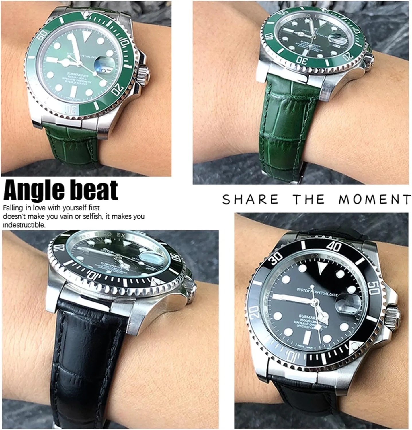 17.5-18.5cm Wrist Metal End Genuine Leather Watchbands,For recall stiffen Rolex Daytona SUB Submariner GMT Master Yacht 20mm Watch Strap Green Blue Black Band 