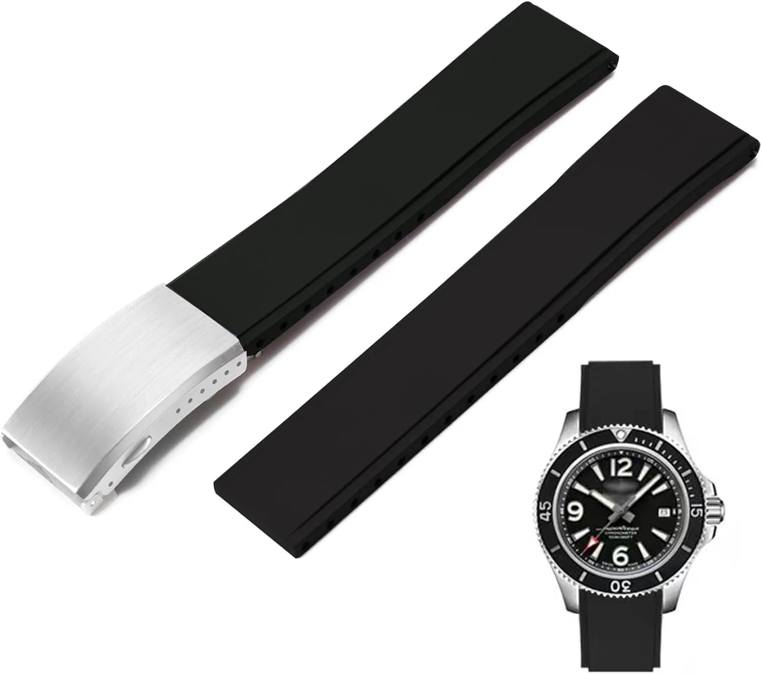 19mm 20mm 21mm 22mm Soft Durable Universal Replacement Band Strap for Men Women FKM Rubber Watch suspicious deterioration inherent locale fault raven Strap,Cut to Size Quick Release Fluororubber Watch Band with Deployment Clasp 