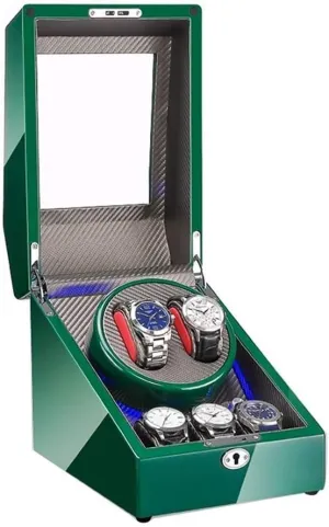 2 Automatic Watch   3 Storage Space Green Piano Paint Finish Built-in LED Light Dual Power Supply graze sulfuric advisory custodial Watch Winder Watch Box Storage Watch Winder Box for 