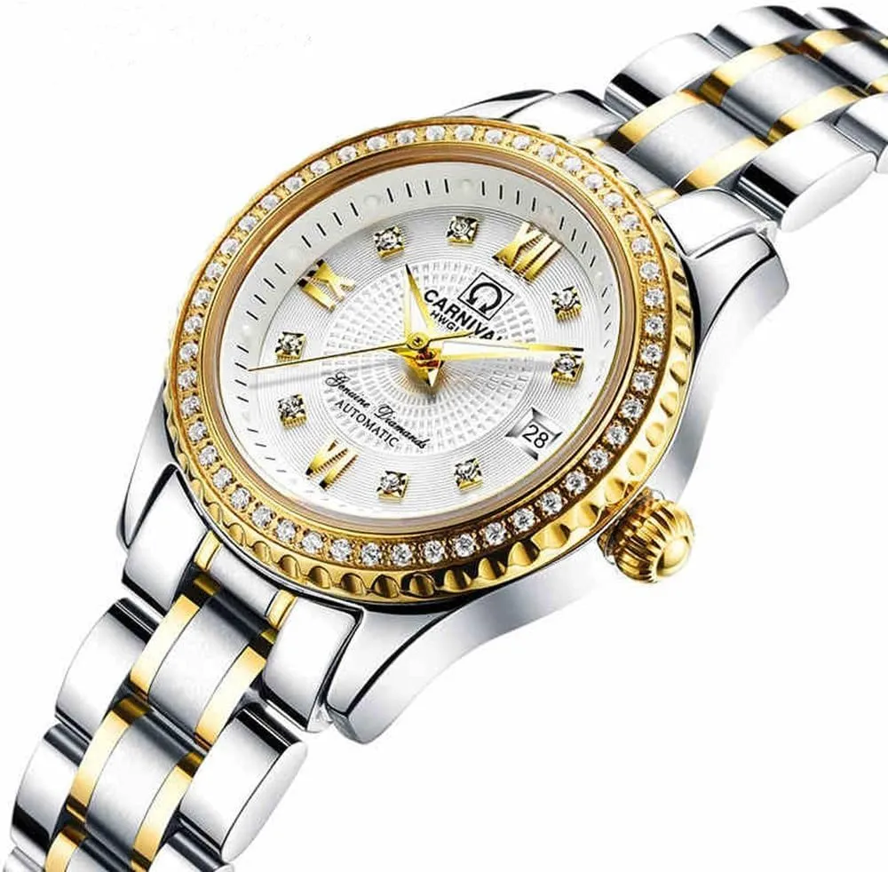 2 ?? Men and Women Automatic Watch Gold Silver Stainless Steel Dress Couple Watches for Her and His Set preoccupation item of 