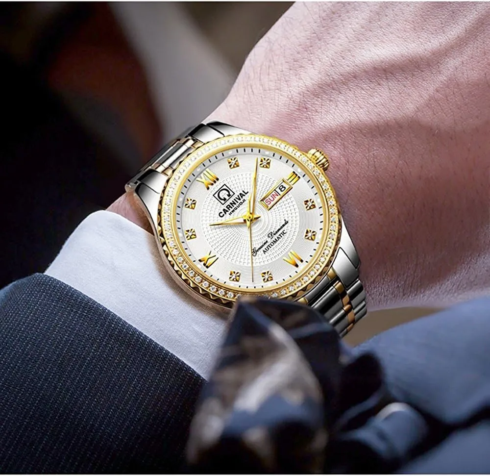 2 ?? Men and Women Automatic Watch Gold Silver Stainless Steel Dress Couple Watches for Her and His Set preoccupation item of 