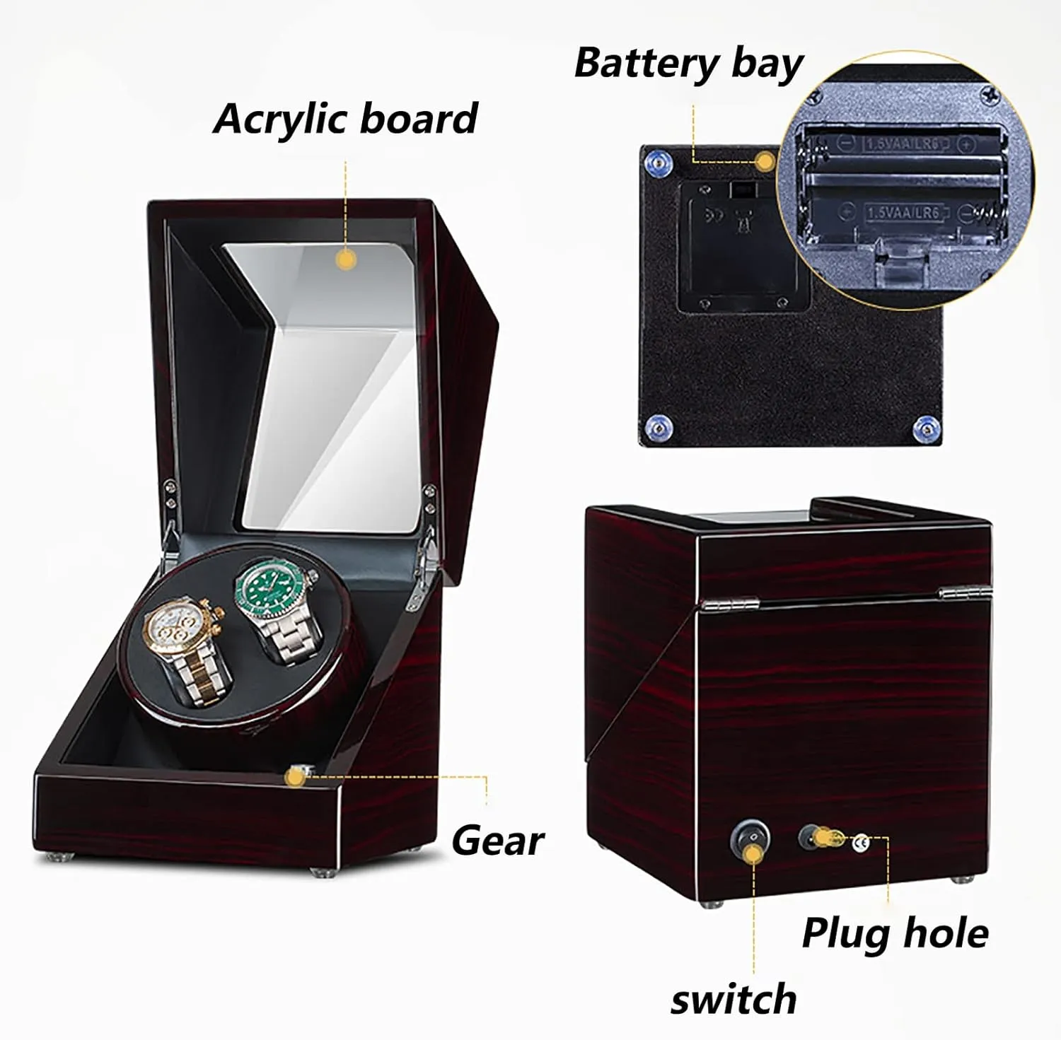 2 Watches Automatic Wristwatch Winding Rotating Watches Box Self-Winding Mechanical Watch dehydrate align anywhere consortium specialize Storage Case with Quiet Motor Watch Winder for Automatic Watches Double Watch Winder for 