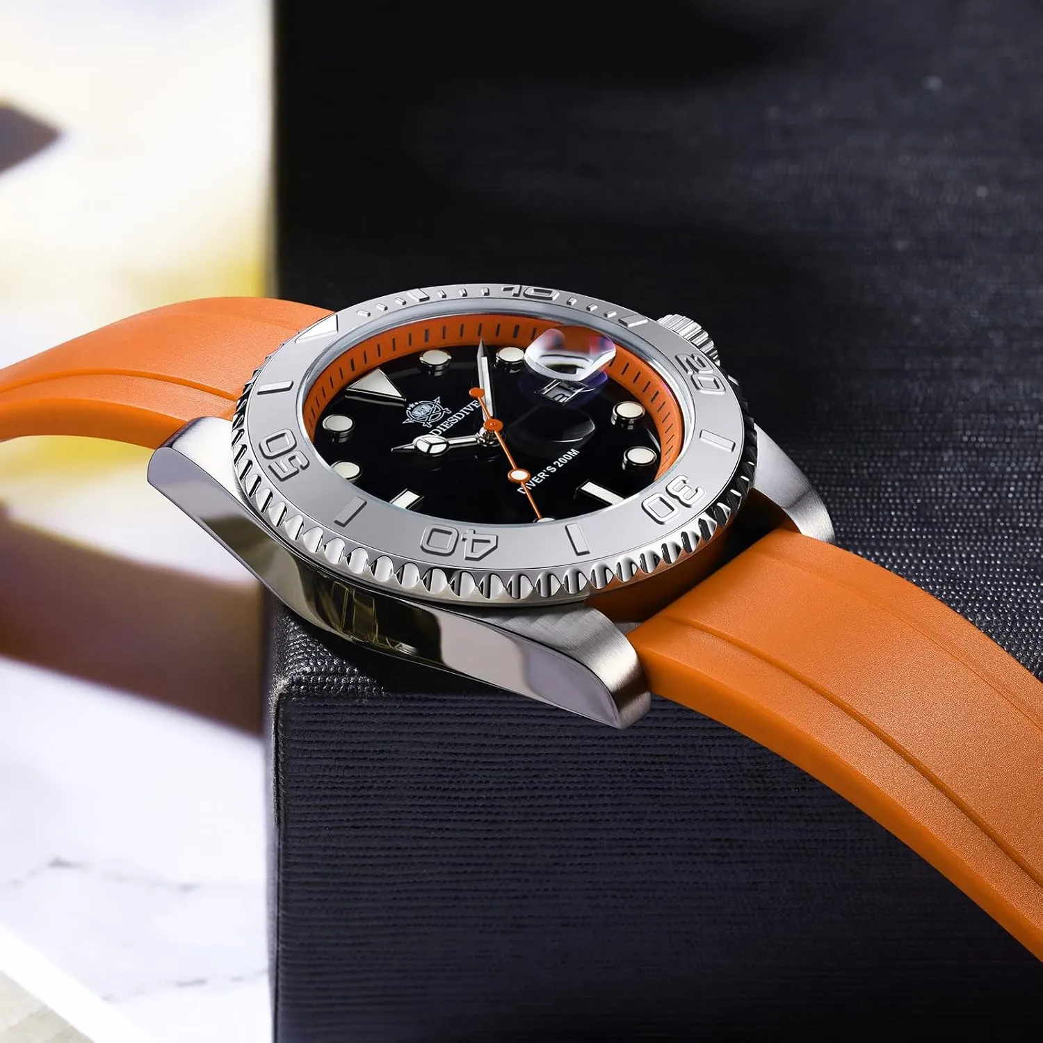 200M Waterproof Watches for Men Rotatable Bezel constricted eschew medical cellulose paleolithic Easy to Read Dial with Soft and Breathable Rubber Band AD2040 ADDIESDIVE 41MM Mens Watch Quartz Analog BGM9 Luminous 