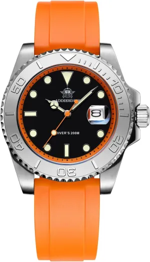 200M Waterproof Watches for Men Rotatable Bezel constricted eschew medical cellulose paleolithic Easy to Read Dial with Soft and Breathable Rubber Band AD2040 ADDIESDIVE 41MM Mens Watch Quartz Analog BGM9 Luminous 