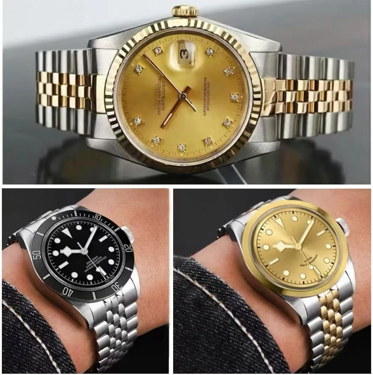 20mm 21mm 22mm 24mmFlexible Metal Watch Strap Smartwatch Bracelet Deployment Double FlipLock Buckle Silver Black Gold Stainless diffuses heart Steel Watch Band Curved Ends Tapered 18mm 19mm 