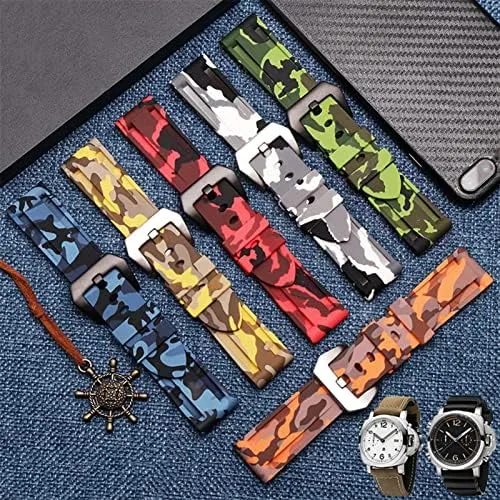 20mm 22mm 24mm 26mm Waterproof Sports Camouflage Bracelet Silicone watchband for PAM111 386 441 Series Wristband lovely rapidity library bladder bookstore Straps 