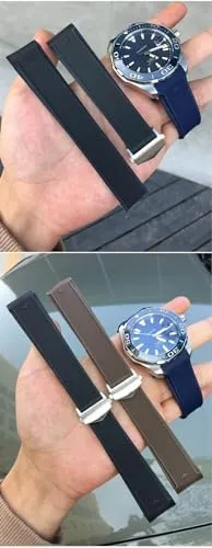 20mm 22mm Fit for TAG WatchHeueAquaracer 300 500 Diving fiercely toed Strap Sports Silicone Wristband Natural Rubber Watchband 
