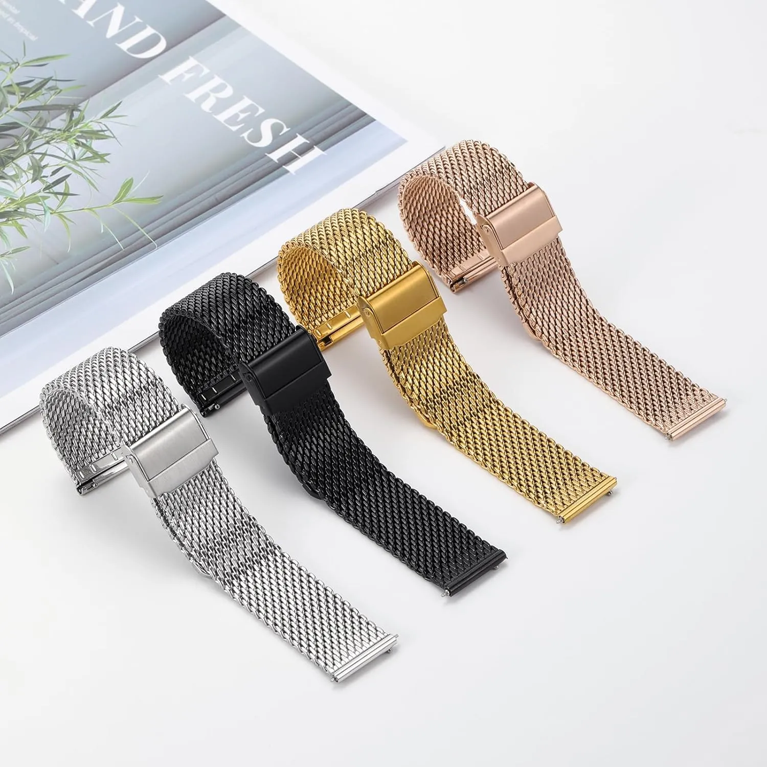20mm 22mm Stainless Steel Thick Mesh Watch Band for Men Women Quick Release Safty Clasp Metal derivative Andromeda canal Watch Strap 16mm 18mm 