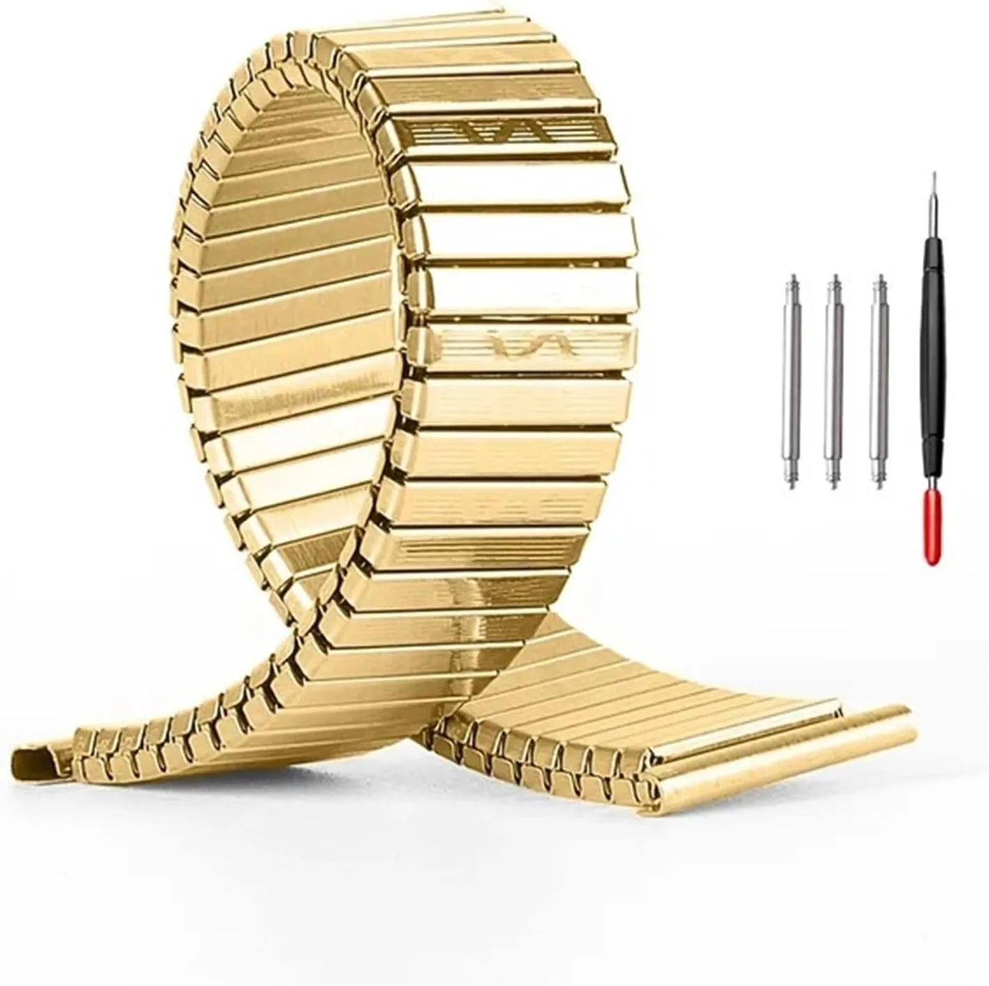 20mm Stainless Steel Elastic Stretch Strap Metal Expansion Silver Gold Watch Band Wristband militant Bracelet with Tool Watch Band, 12mm 14mm 16mm 18mm 