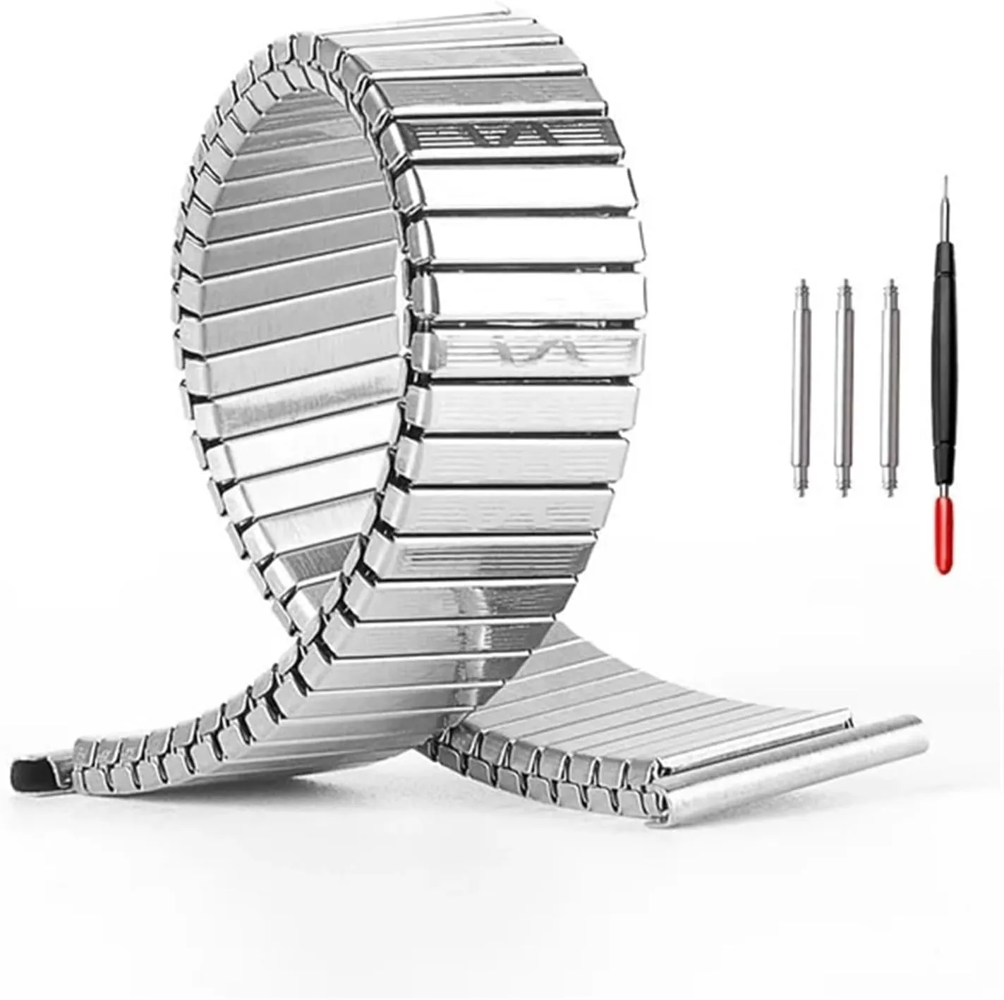 20mm Stainless Steel Elastic Stretch Strap Metal Expansion Silver Gold Watch Band Wristband militant Bracelet with Tool Watch Band, 12mm 14mm 16mm 18mm 