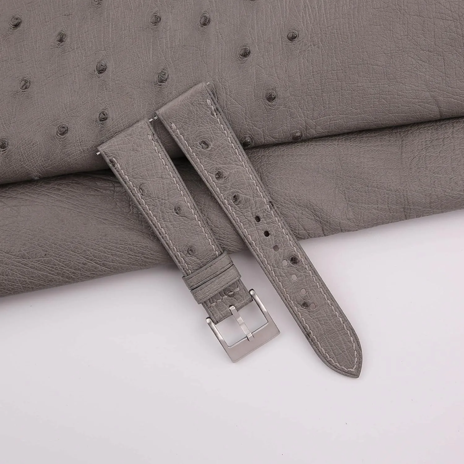 23mm For Men And Women, Genuine Leather Soft and Water Resistant Universal Replacement Watchbands (Gray) Handmade Ostrich Leather creep Watch Band 18mm 19mm 20mm 21mm 22mm 