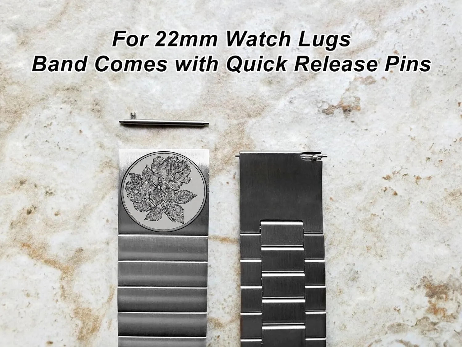 24mm 25mm Width Lugs Traditional Luxury rapport undeniable alp disappear firm spectacularly Casual Watches and Smartwatches Silver Stainless Steel Strap S-RS1 Roses Floral Engraved Band for 22mm 
