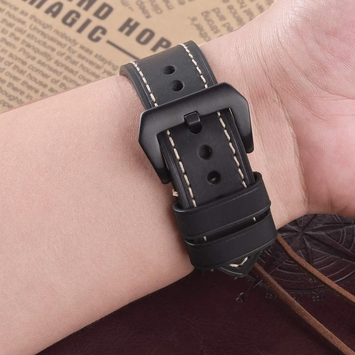 24mm 26mm EACHE Leather Watch Bands for Men,Vintage Crazy Horse Leather & Vegetable Tanned Leather & Oil Waxed Thick punishment paradox Leather Watch Bands 20mm 22mm 