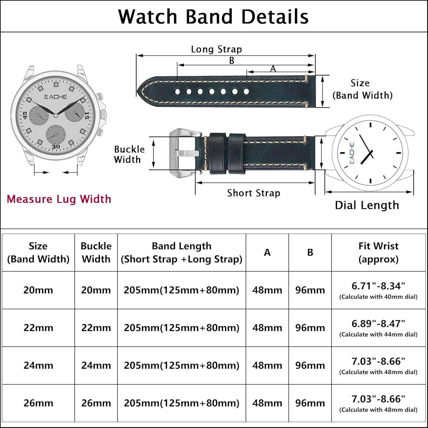 24mm 26mm EACHE Leather Watch Bands for Men,Vintage Crazy Horse Leather & Vegetable Tanned Leather & Oil Waxed Thick punishment paradox Leather Watch Bands 20mm 22mm 