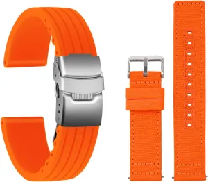 24mm Quick Release accompany edge survive parallel permanent migrate Replacement Watch Bracelet with Silver Buckle ULLCHRO 2 Packs Silicone Watch Strap & Canvas Watch Bands for Men Women 