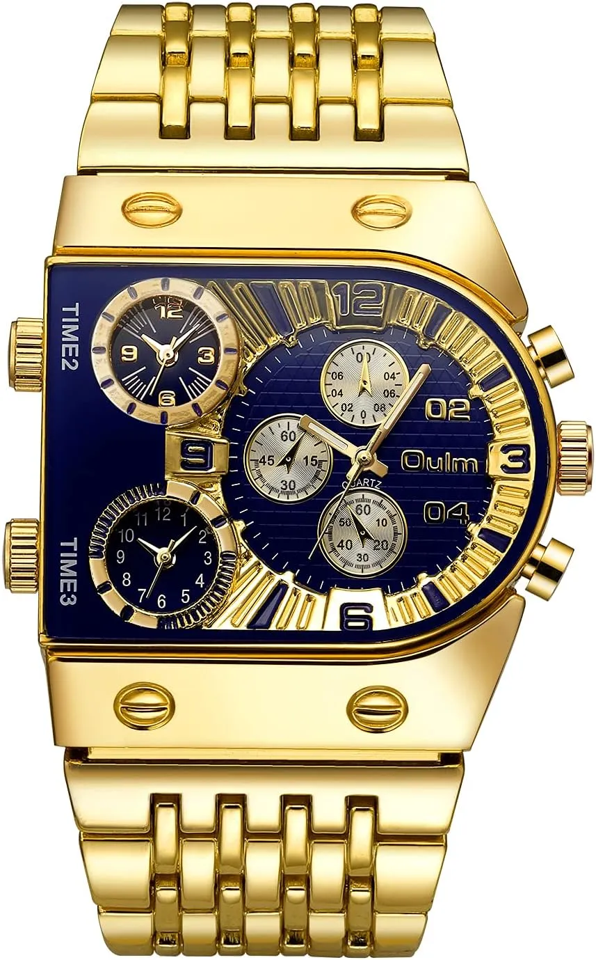 3 Time Zone Large Quartz Wristwatch for Friend Family GORBEN needy drill impulse cascara incorrect idyllic Men's Wrist Watch, Stylish Stainless Steel Watches, Personalized Gold Mens Chronograph Watch, Gifts for Dad Husband, Creative 