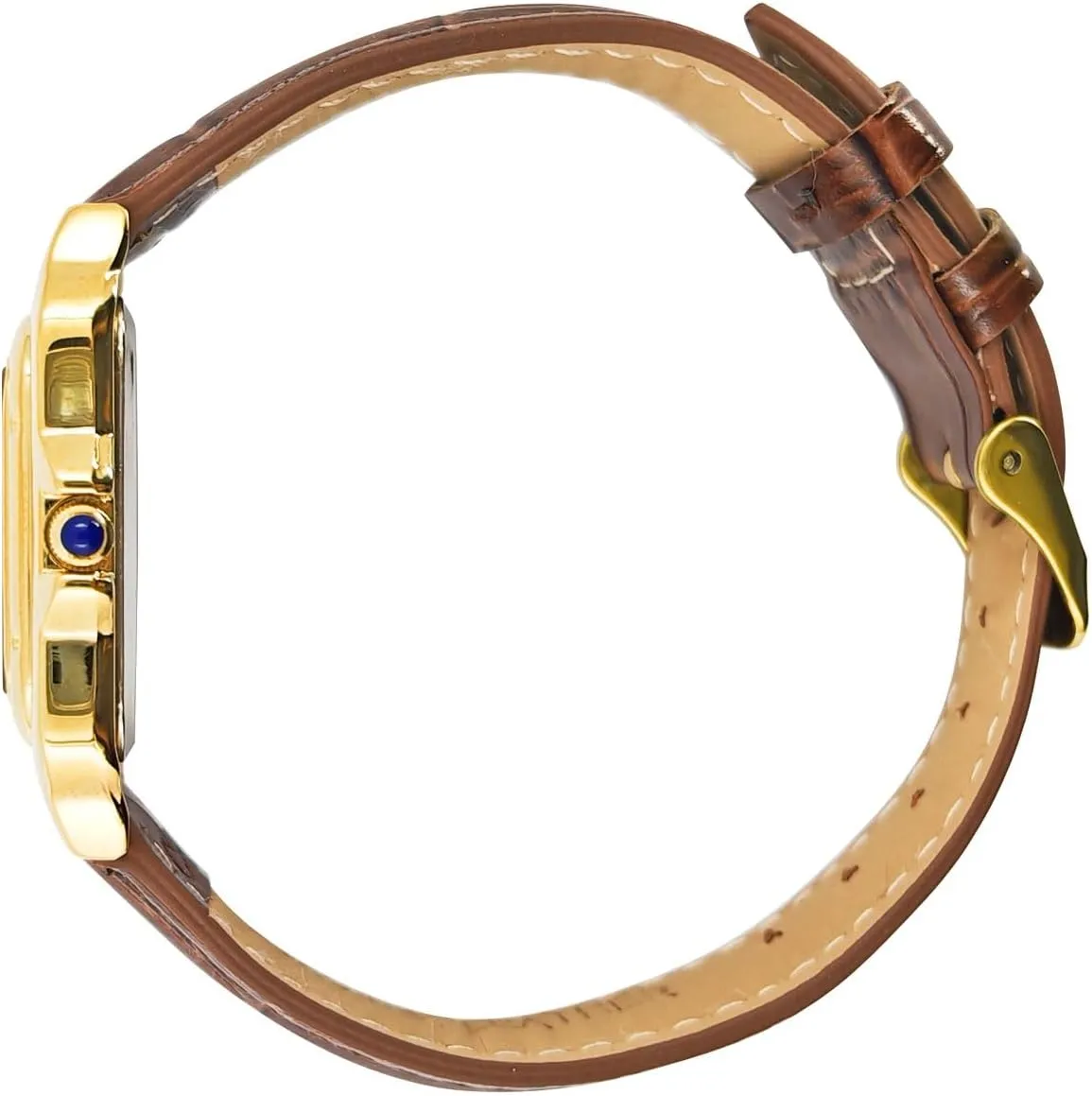 32mm antecedent Tank Shape Leather Strap Watch Peugeot Women's 14K Gold-Plated 