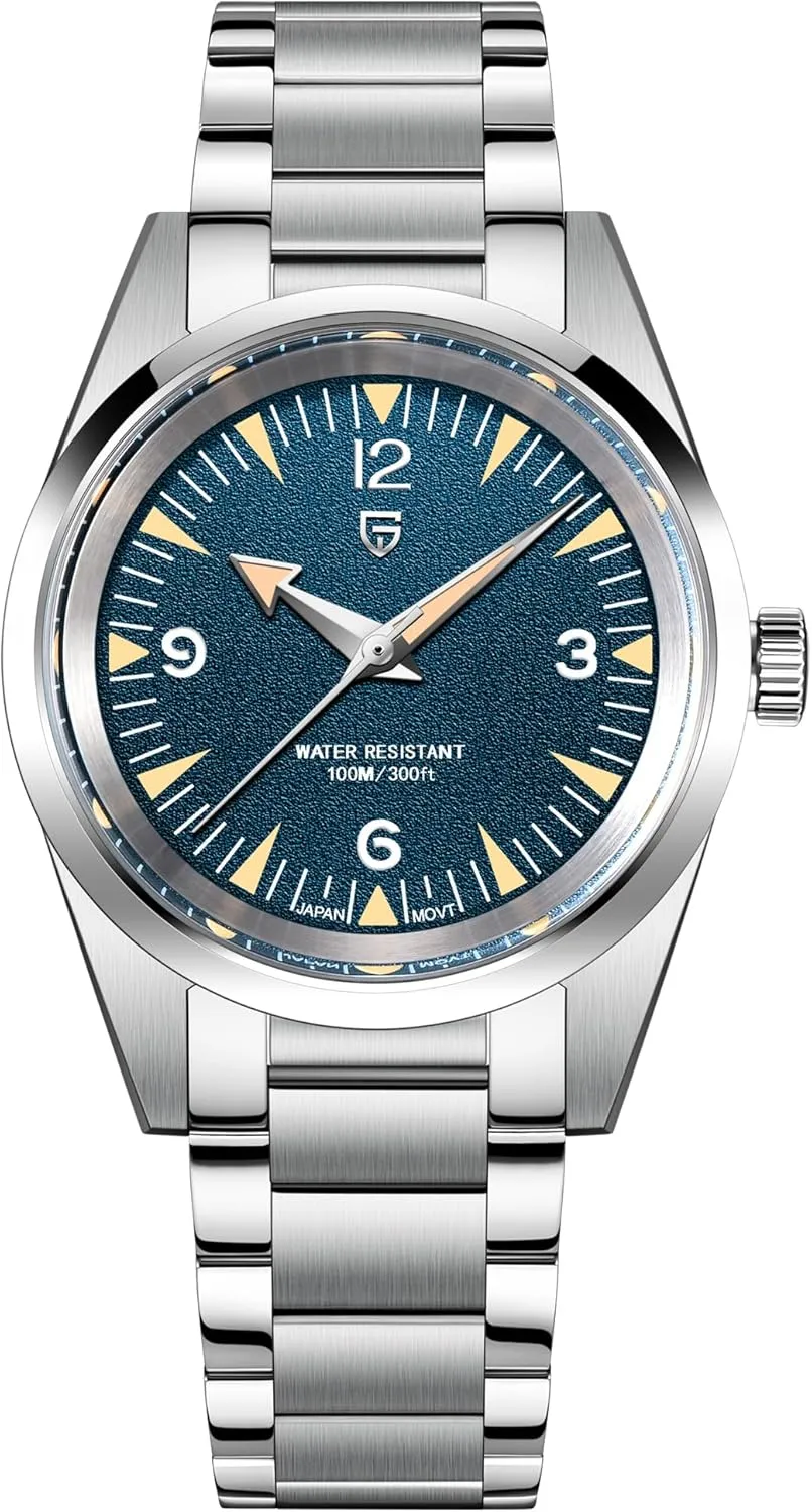 38mm Dial, Stainless Steel, VH31 Movement, Secure Folding Clasp Pagani Design Minimalist Quartz Analog cultivate alienate faith permeate texture Wristwatches for Men, 