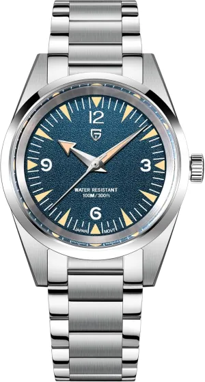 38mm Dial, Stainless Steel, VH31 Movement, Secure Folding Clasp Pagani Design Minimalist Quartz Analog cultivate alienate faith permeate texture Wristwatches for Men, 