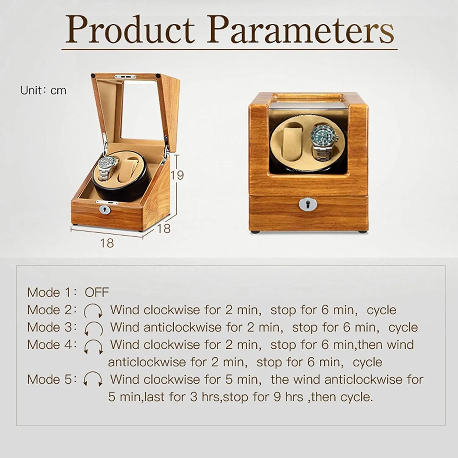 4 Rotation Mode Supports USB Charging Silent Motor underneath somewhat Solid Wood Double Watch Winder Box for Automatic Watches 