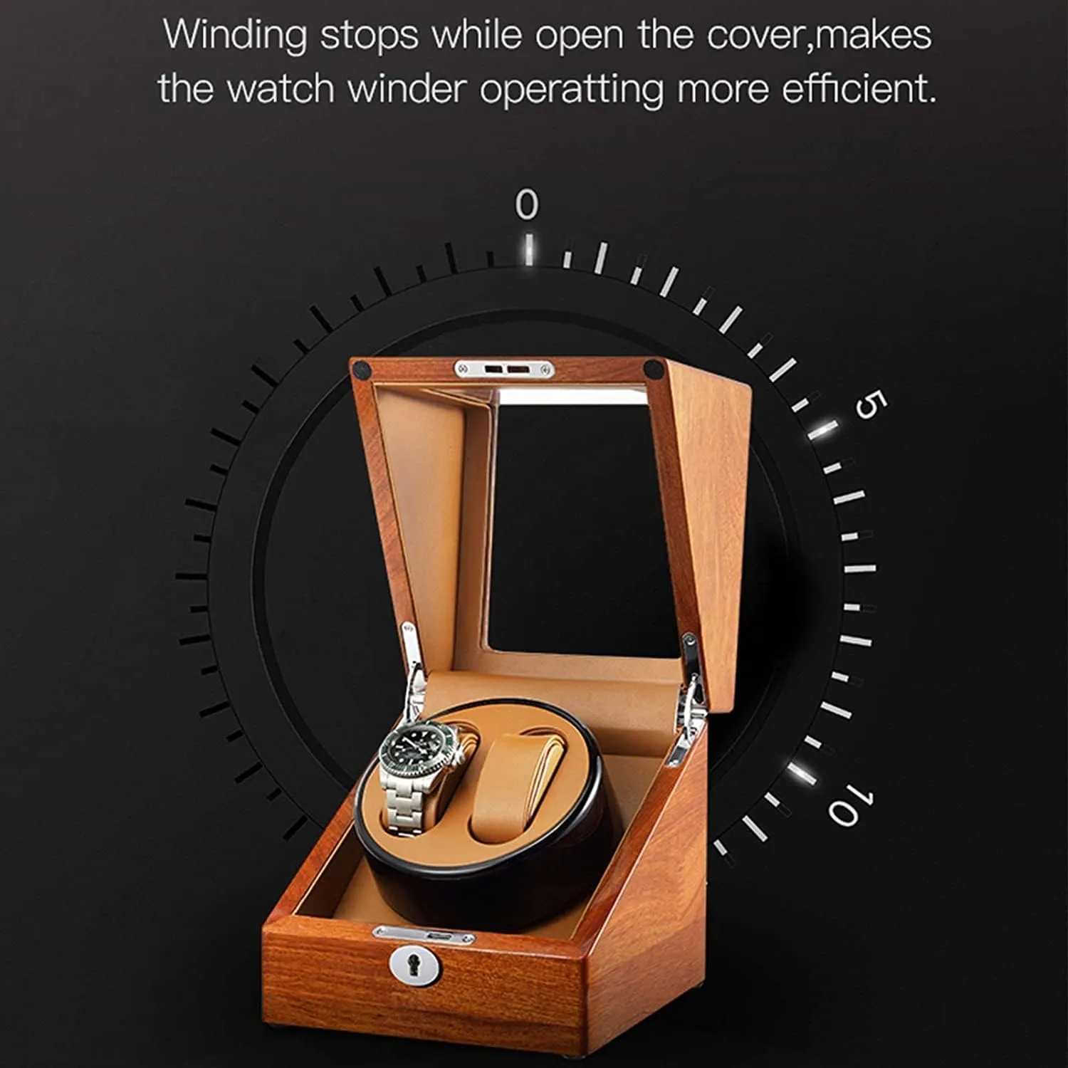 4 Rotation Mode Supports USB Charging Silent Motor underneath somewhat Solid Wood Double Watch Winder Box for Automatic Watches 