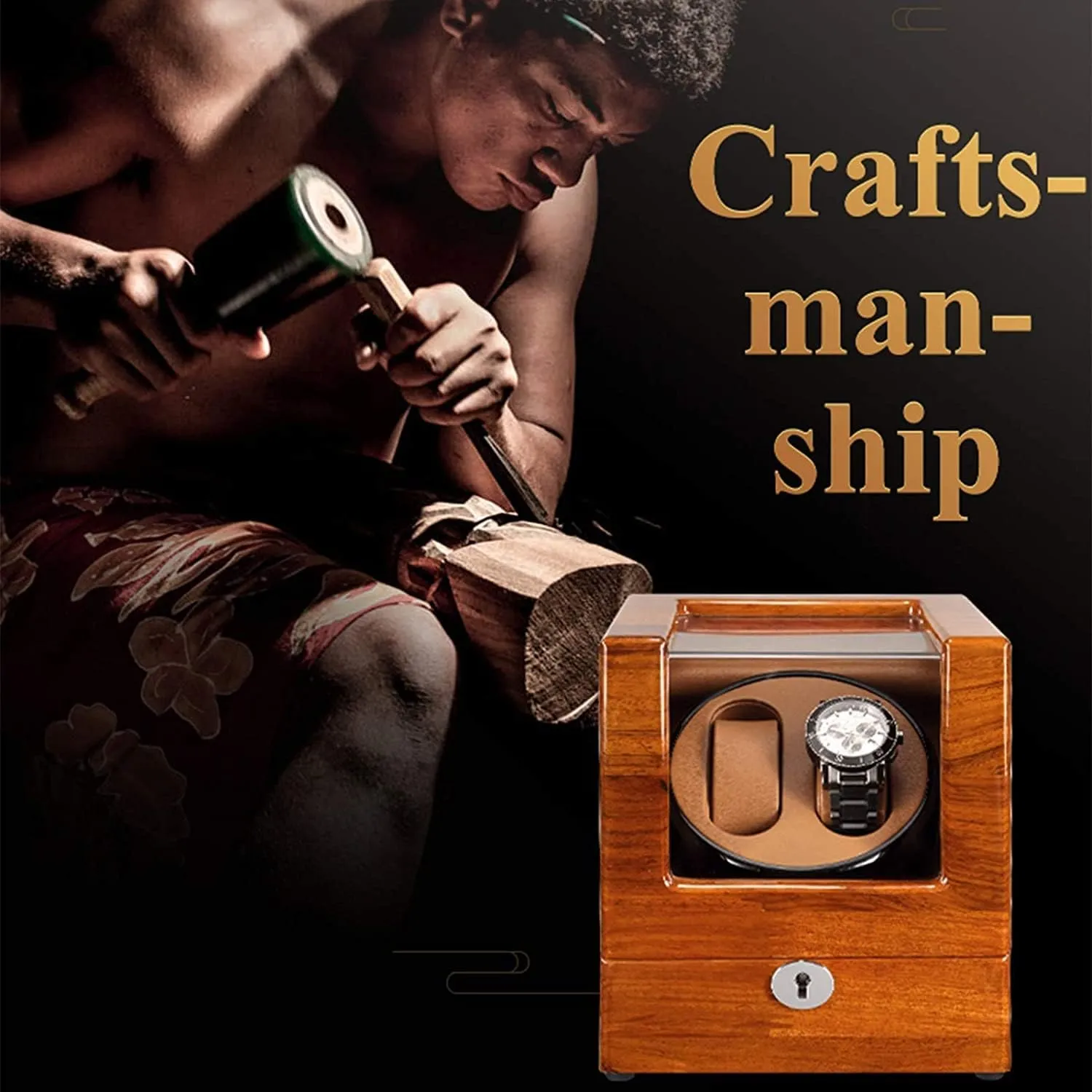 4 Rotation Mode Supports USB Charging Silent Motor underneath somewhat Solid Wood Double Watch Winder Box for Automatic Watches 