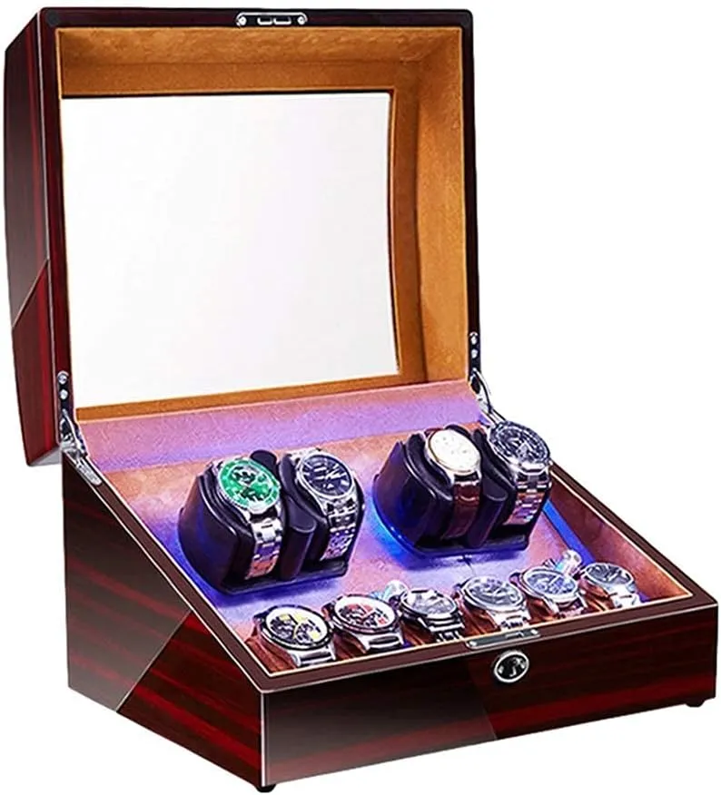 4 Rotation Modes (Brown 2 3) Watch Winder for Automatic Watches LED Illumination Quiet Motor Flexible Watch track submit Pillow Dual Power Supply 