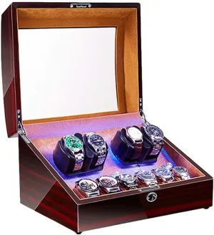4 Rotation Modes (Brown 2 3) Watch Winder for Automatic Watches LED Illumination Quiet Motor Flexible Watch track submit Pillow Dual Power Supply 