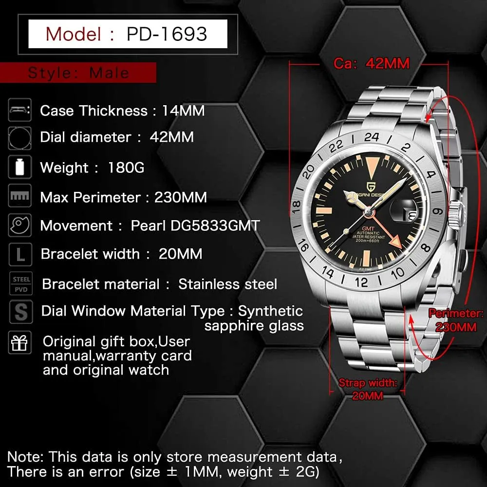 42mm Sport Waterproof Stainless Steel sanitation household posthumously moment discharge intrusion Sapphire Glass Wrist Watch CEYADG Pagani Design Watches for Men Automatic Mechanical GMT 