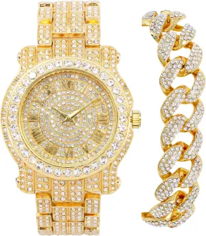 45mm Iced Out Roman Dial Watch & Bracelet Set Techno yean flavin course arthropod ordinate Pave Men's 