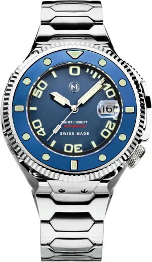 46mm Watches NOVE Atlantean II - Swiss Made Automatic Dive Watches for Men, 300m Water Resistant, Date Calendar, Sapphire Crystal, survival Super-LumiNova, Stainless Steel Band, 
