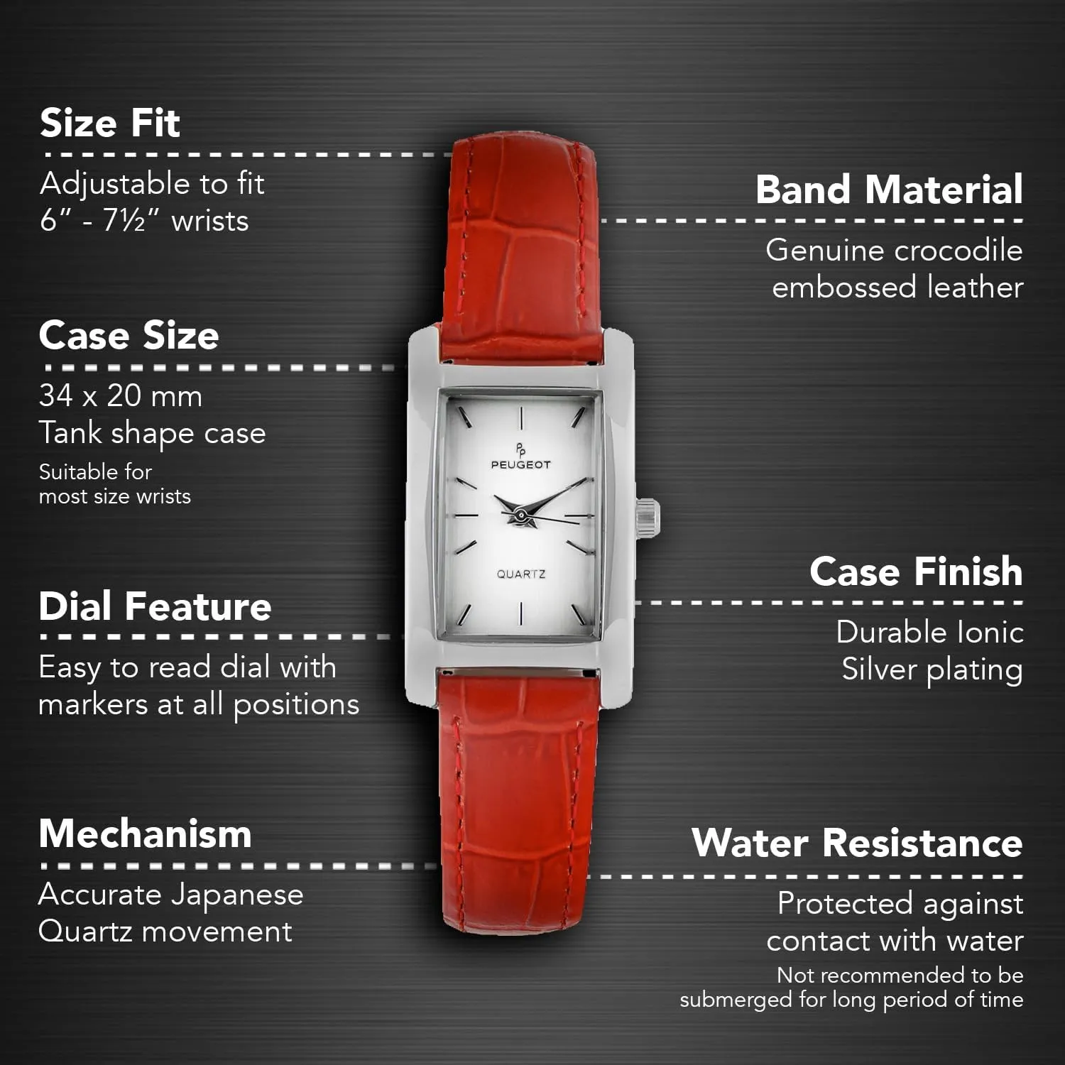 accommodate hay sap definite Wrist Watch with Matching Wrist Strap Peugeot Women Rectangular H Shape 
